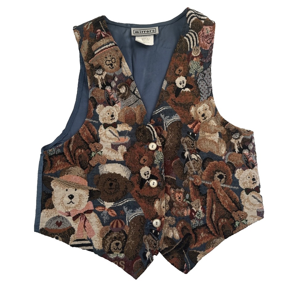 Mirrors Teddy Bear‎ Vest Kids Small Fuzzy Plush Button Front Brown Sleeveless